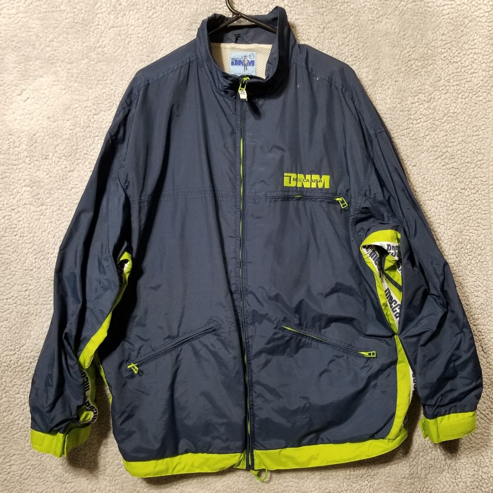 Vintage‎ 90s MECCA USA Windbreaker Full Zip Track Jacket Navy Blue Green Sz XL